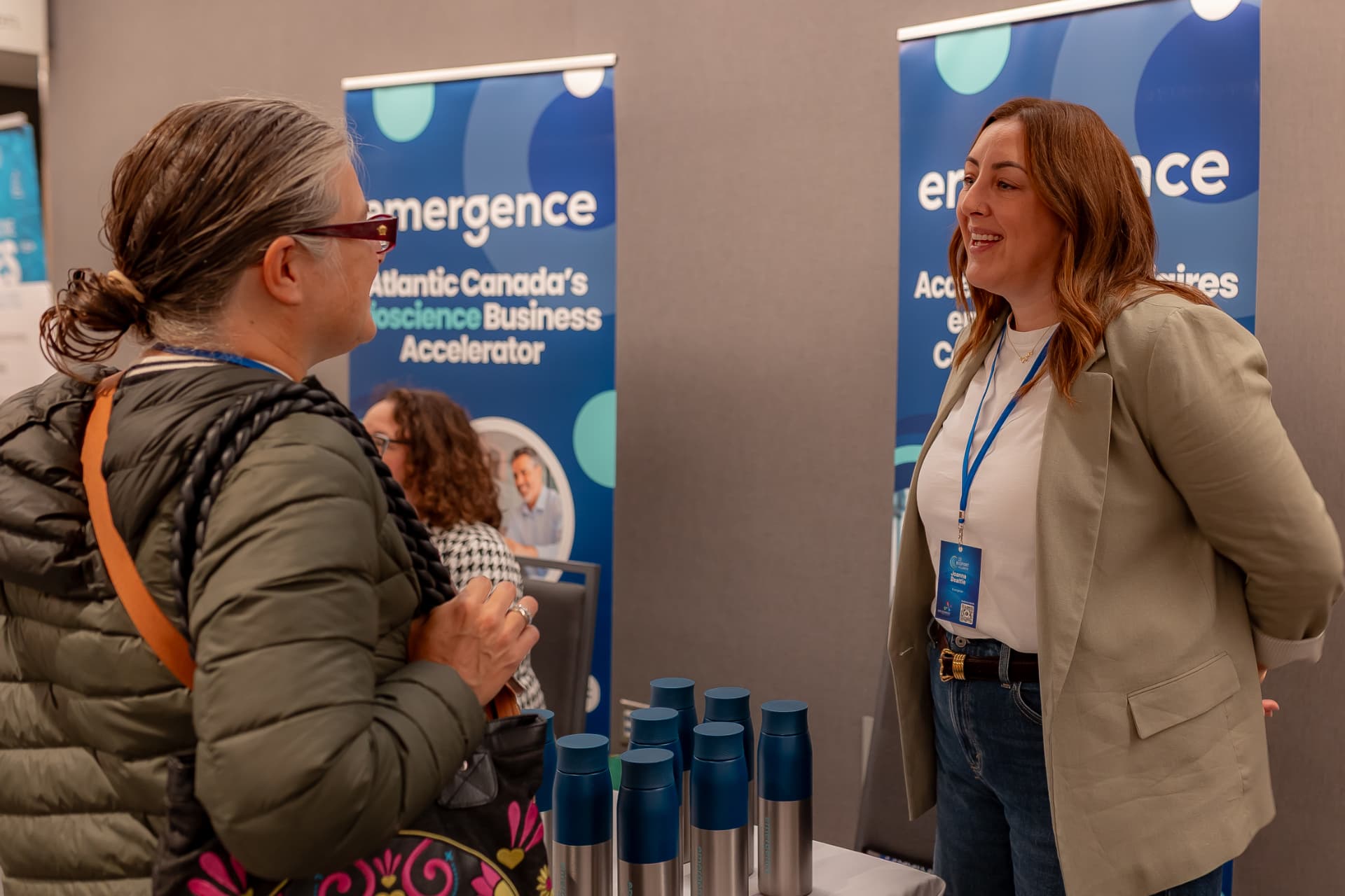 Joanna Beattie at the Emergence booth at BioPort2026